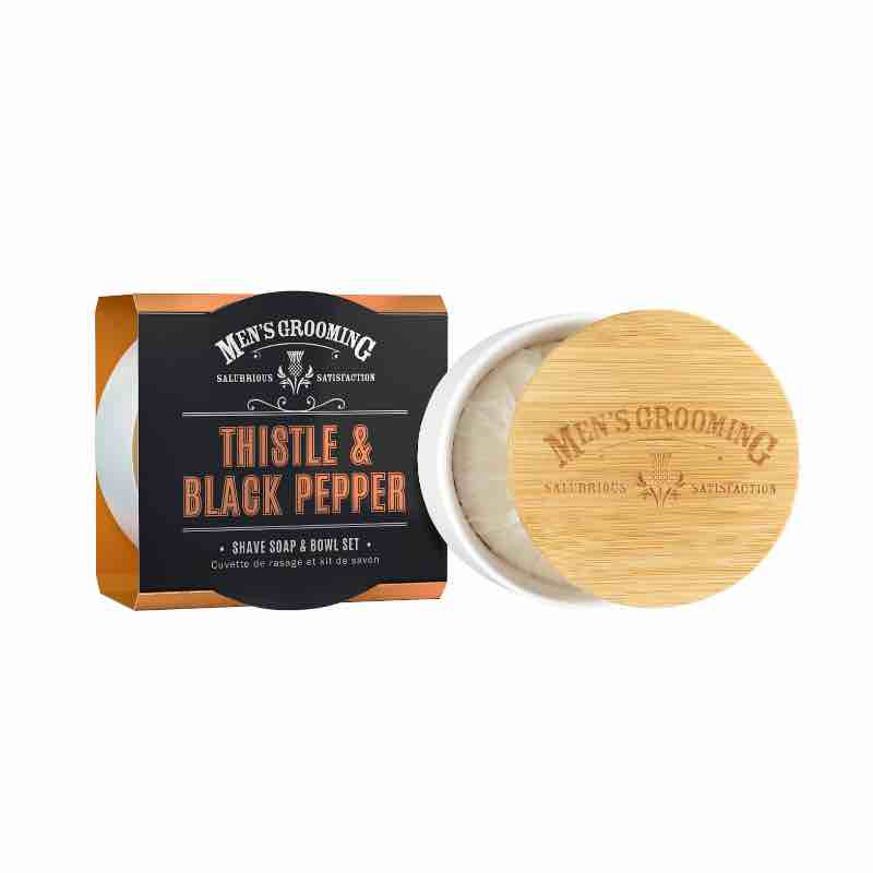 Scottish Fine Soap Shave Soap & Bowl Set 100g - Thistle & Black Pepper